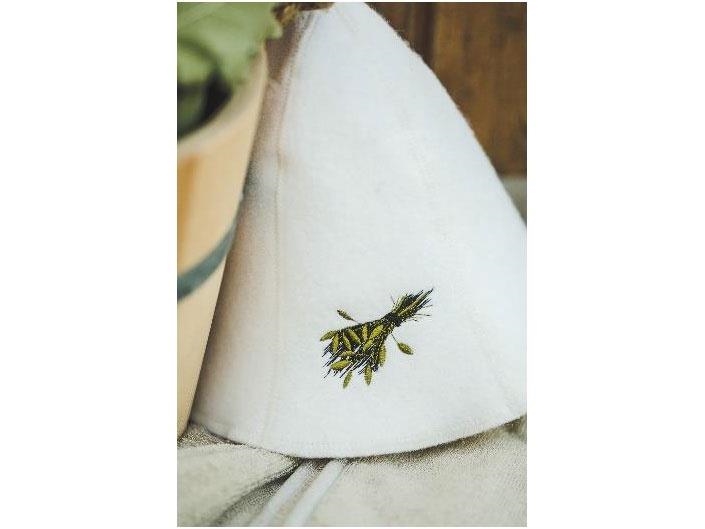 Namu_Tekstil Sauna Hat With Whisk Picture White Wool