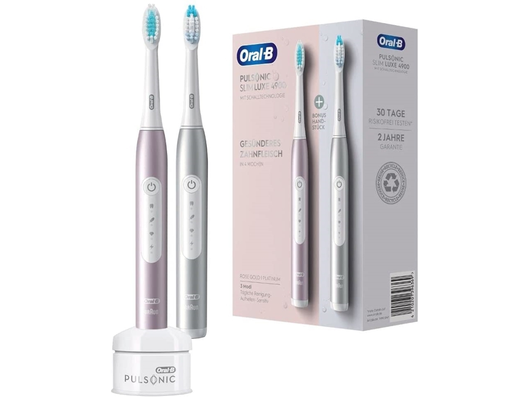 Oral B Pulsonic Slim 4900 Dobbeltpakke Elektrisk Tandbørste Platin/rosegold