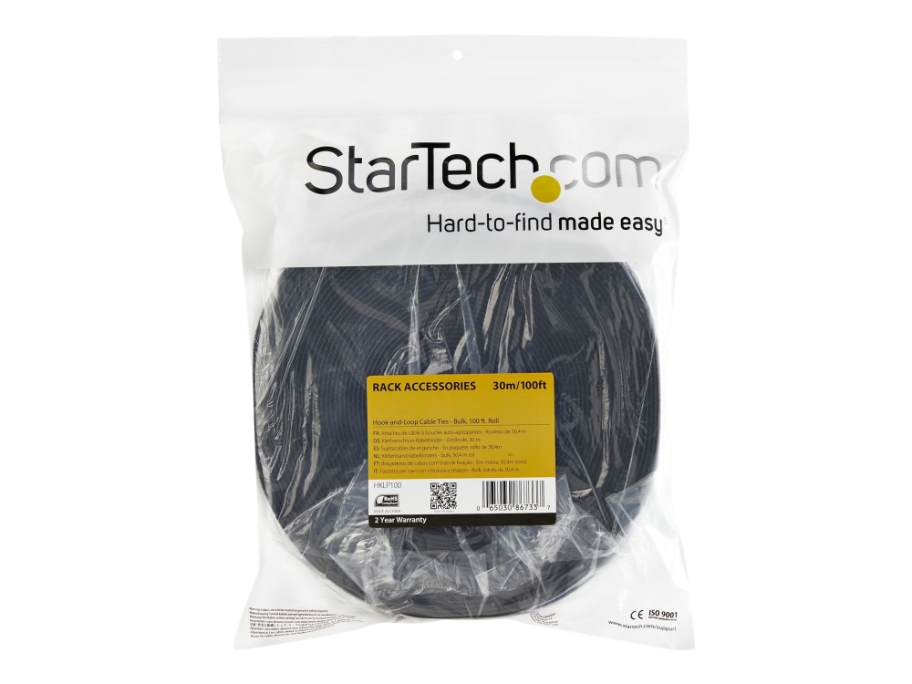 StarTech.com 25ft. Hook and Loop Roll - Cut-to-Size Reusable Cable Ties - Bulk Industrial Wire Fastener Tape - Adjustable Fabric Wraps - Black (HKLP25) - Kabelbinderrulle - 7.62 m - for P/N: CABSHF2POST2, HKLP25BL, HKLP25GN, HKLP25RD, HKLP25YW, RK4OD