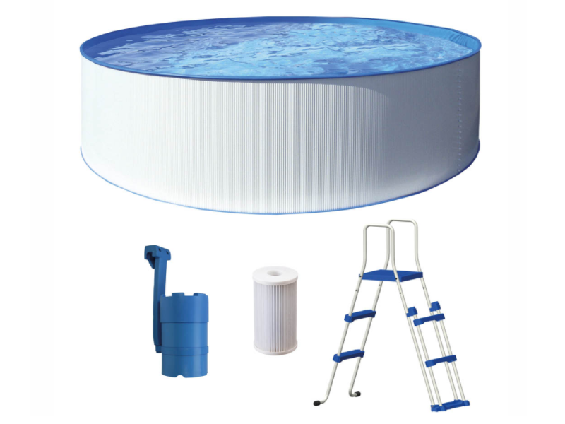 Kreta Family StålvægsPool - Ø350 x 90 cm - 8.150L - inkl skimmerpumpe og stige 8.150 L