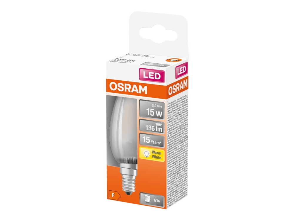 OSRAM LED STAR - LED-glödlampa med filament - form: B35 - glaserad finish - E14 - 2 W (motsvarande 15 W) - klass F - varmt vitt ljus - 2700 K | Belysning - Ljuskälla - E14 Ljuskälla | GameStuff