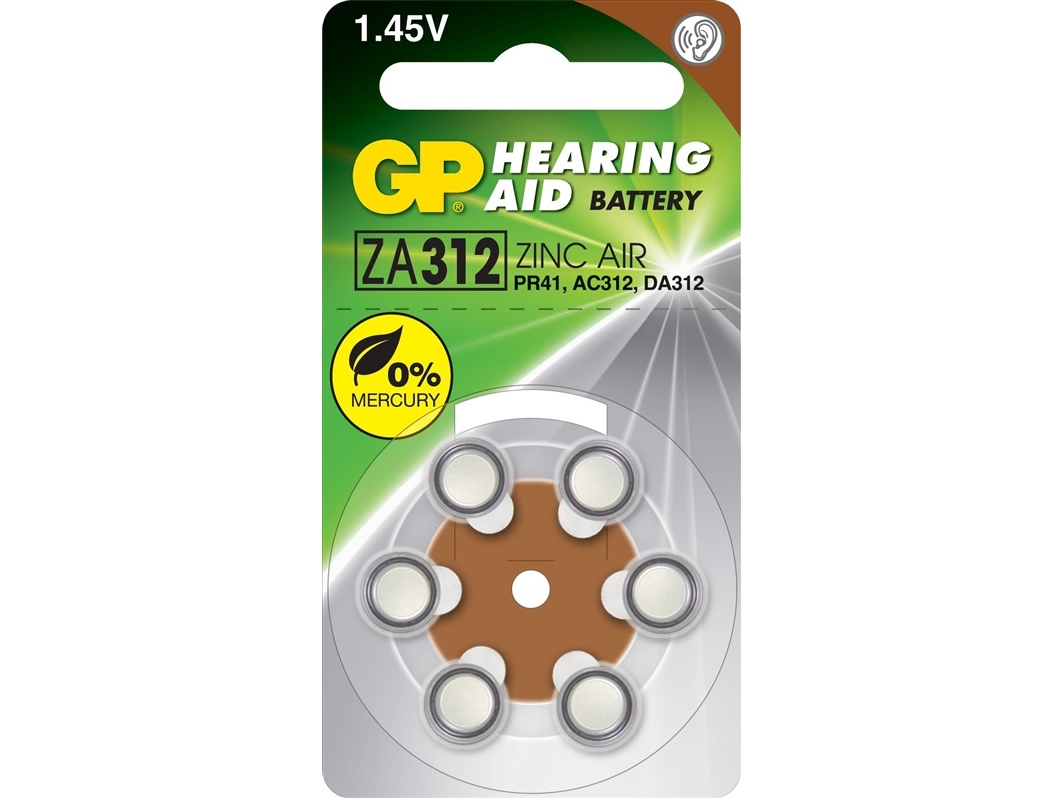 GP Batteries Hearing Aid ZA312, Kertakäyttöinen akku, PR41, Sinkki-ilma, 1,4 V, 6 kpl, 3,6 mm