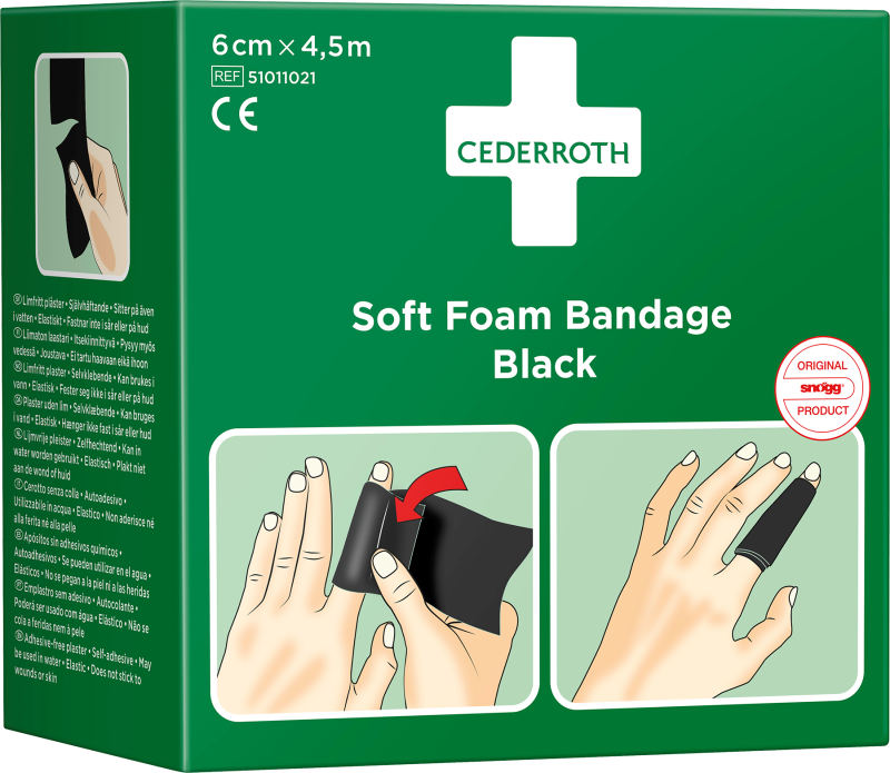 Bandage, Cederroth Soft Foam, sort, 6 cm x 4,5 m | Kläder & Säkerhet - Säkerhetsutrustning - Första hjälpen | GameStuff