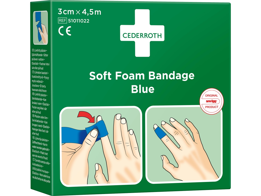Cederroth Soft Foam bandage blå 3x450cm | Kläder & Säkerhet - Säkerhetsutrustning - Första hjälpen | GameStuff