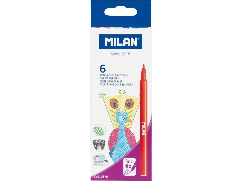 Milan Thin Round Felt-Tip Pens 6 Milan Colors