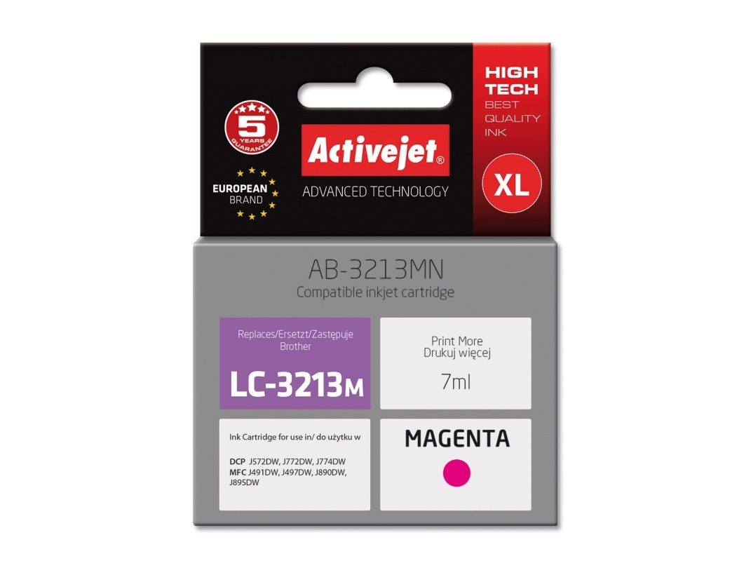 Activejet Ab-3213Mn Printerblæk Til Brother, Brother Lc3213m Udskiftning Supreme 7 Ml Magenta, Standard Udbytte, Magenta, Farvebaseret Blæk, 7 Ml,