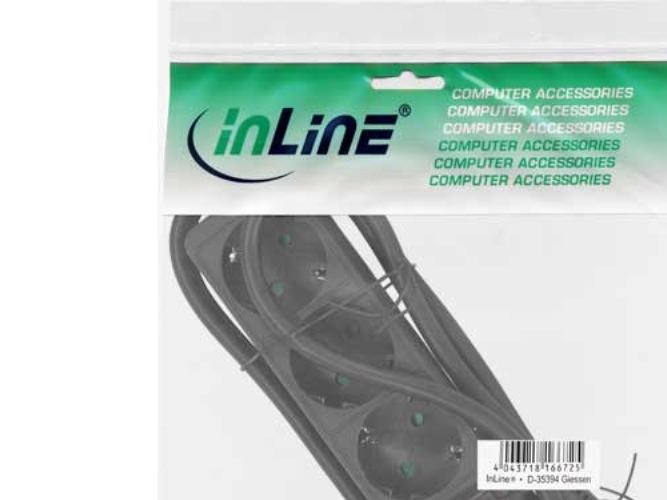 Inline Steckdosenleiste, 3-Fach Schutzkontakt, Mit Schalter, Schwarz, 5M, 5 M, Abgewinkelt, 1,5 Mm², Schwarz, Kunststoff, 3 Ac-Ausgänge