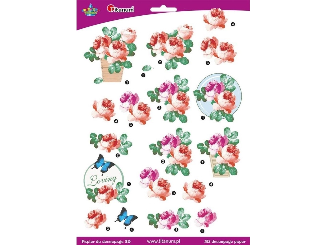 Titanum Decoupage-Papir 3D-Blomster, Roser, Ark