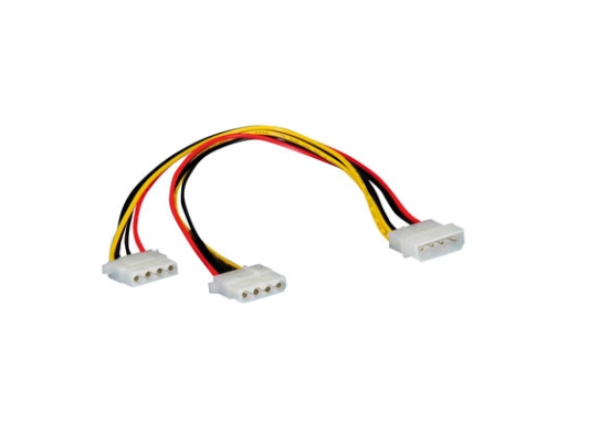 Roline Y-Kabel 4 Pol. Hdd / 2 X 4 Pol. Hdd, Molex (4-Pin), 2 X Molex (4-Pin), 0,3 M, Männlich, Weiblich, Schwarz, Rot, Weiß, Gelb