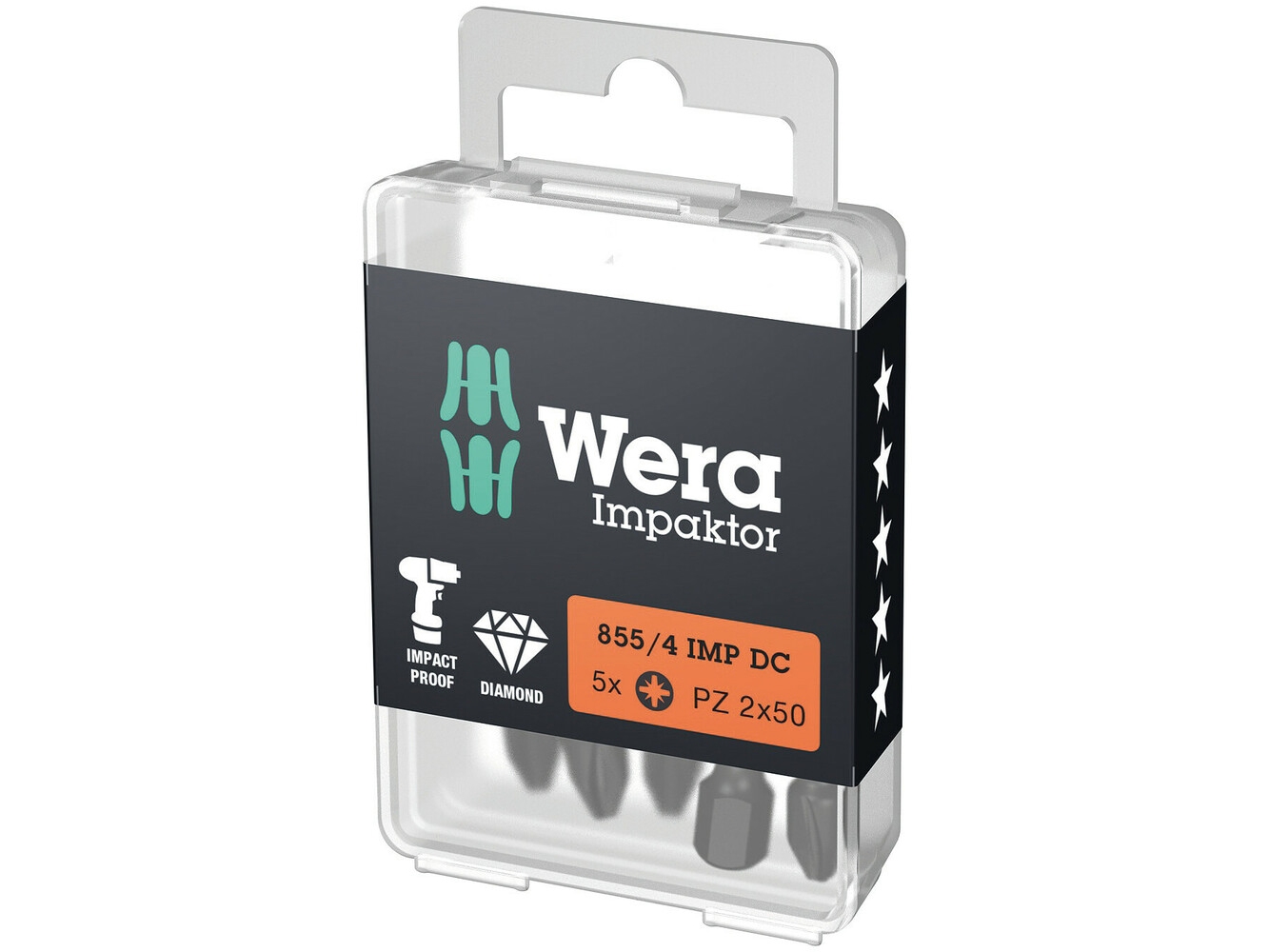 Wera 855/4 IMP DC PZ DIY, 5 stk, Stjerneskruetrækker, PZ 2, 50 mm, 50 mm, 17 mm