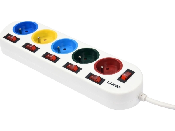 Lund 5G Strømskinne 5 Udtag 2 M Hvid (72460)