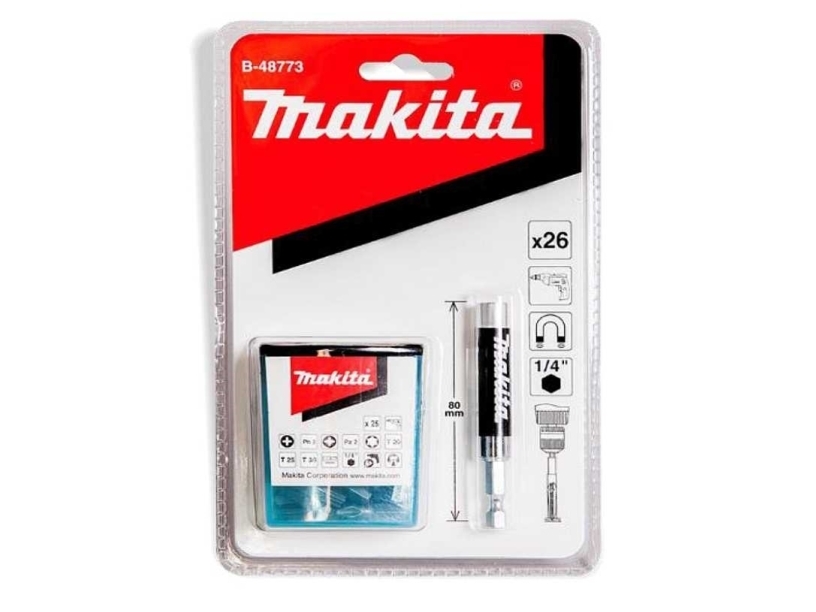 Makita Akcesoria Makita Magnetic Bit Holder 80Mm + 25Pcs Twist Bits B-48773
