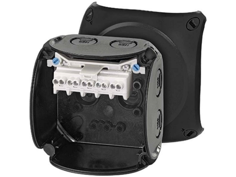 HENSEL Kvik liitäntärasia, jossa on koputusaukko, sis. kiinnittimet 93x93mm musta M20-25 0,75-2,5mm² M20-25 0,75-2,5mm²