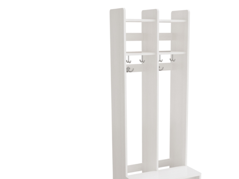 Garderobeindretning Eira Light, gulvmodel 5 pladser, 280 mm rumbredde, hvidpigmenteret krydsfinér