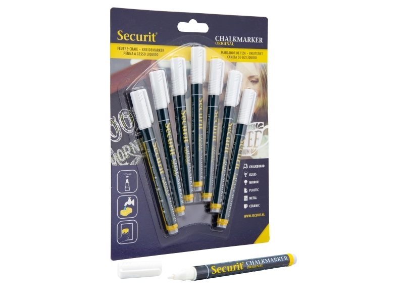 Securit Original-Kreidemarker Im Siebener-Set In Weiß