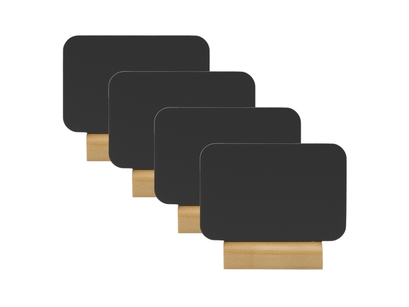 Securit® Mini bordsskyltar rektangulära svarta med träbas, set om 4 delar. - inkl. vita kritfält | Papper & Emballage - Skyltning | GameStuff