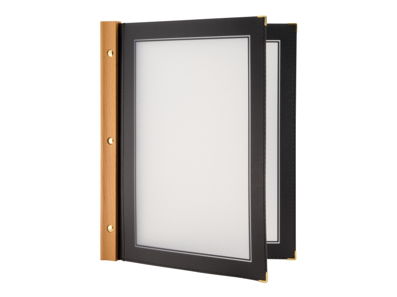 Securit® A4 WOOD menuomslag i sort | Bordssättning - Bar & vin - Menykort | GameStuff