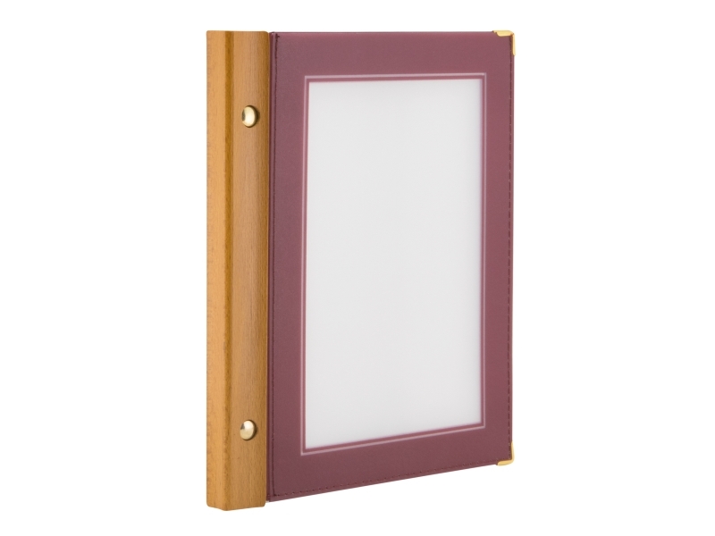 Securit® A5 WOOD menuomslag i vinrød (suomenkielinen)