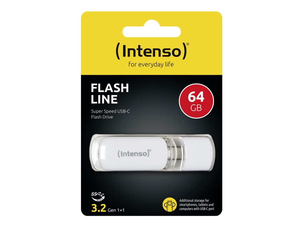 Intenso Flash Line - Usb Flashdrive - 64 Gb - Usb-C 3.1 Gen 1 - Hvid