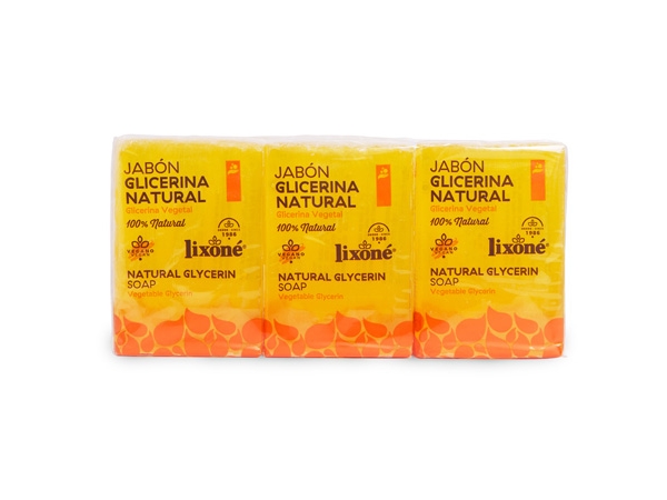LIXONÉ Natural Glycerin, Kasvot, Palasaippua, Suorakulmainen, Keltainen, COCOS NUCIFERA (COCONUT) OIL, AQUA, DIPROPYLENE GLYCOL, SODIUM HYDROXIDE, PALMITIC ACID, STEARIC..., 125 g