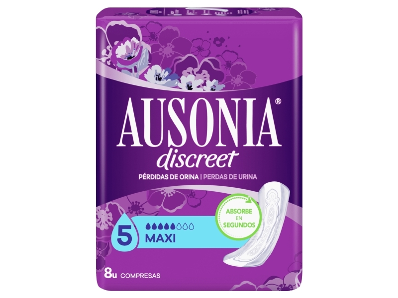 Ausonia DISCREET Maxi, Valkoinen, 8 kpl