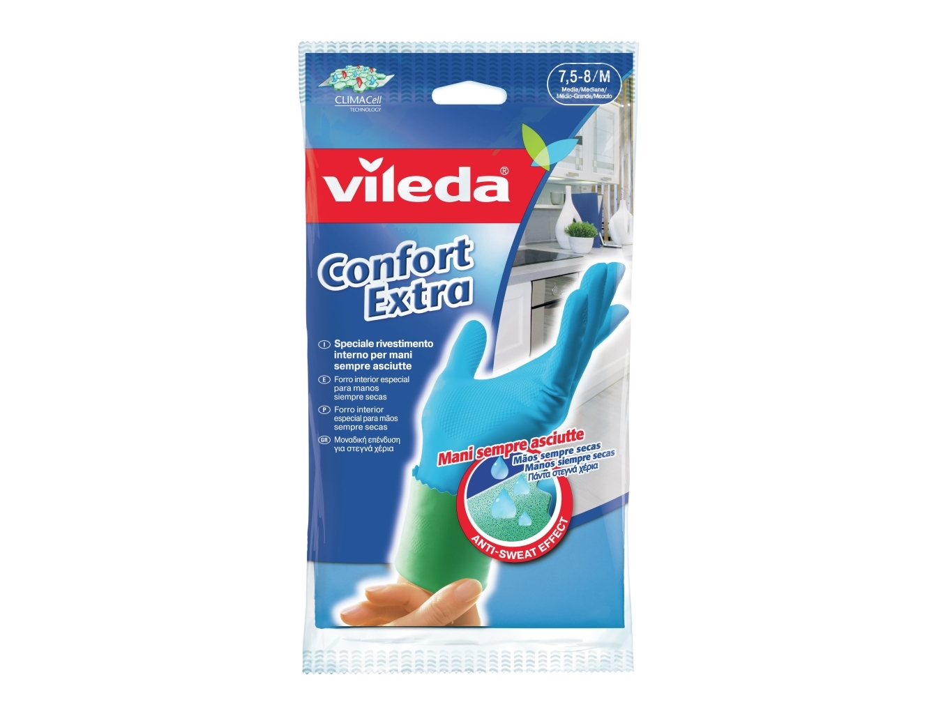 Vileda Confort Extra, Køkkenhandsker, Blå, Grå, M, 1 Stk, Ce, Weee, Latex