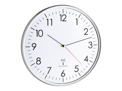 Tfa-Dostmann Analoge Funk-Wanduhr, Wand, Rund, Silber, Weiß, Kunststoff, Glas, Aa