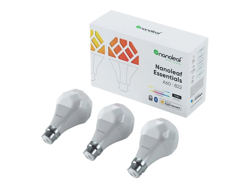 Nanoleaf Essentials - Led-Lyspære - Form: A60 - E27 - 9 W (Tilsvarende 60 W) - Klasse F - 16 Millioner Farver/Tunebar Hvid - 2700-6500 K (Pakke Med 3