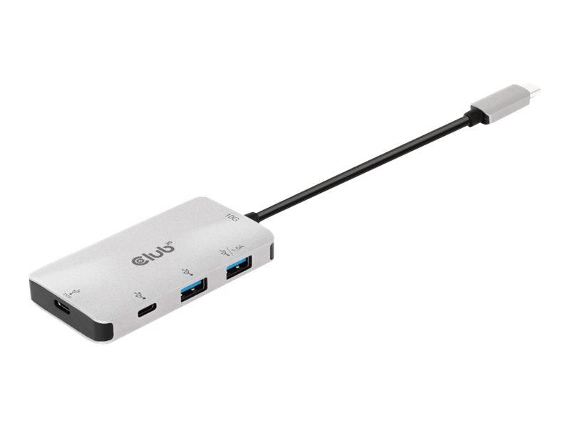 Club3d Usb Gen2 Type-C Pd Charging Hub To 2X Type-C 10G Ports And 2X Usb Type-A 10G Ports, Usb 3.2 Gen 2 (3.1 Gen 2) Type-C, 100 W, Schwarz, Silber,