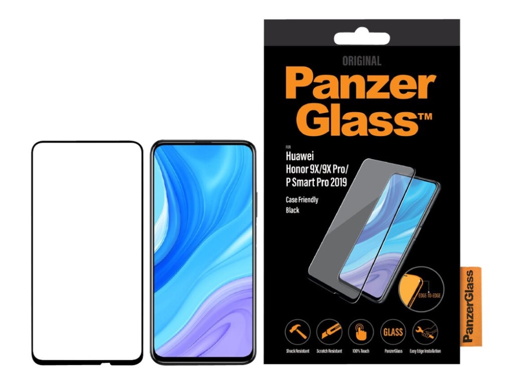PanzerGlass - Skærmbeskytter for mobiltelefon - glas - rammefarve sort - for Honor 9X