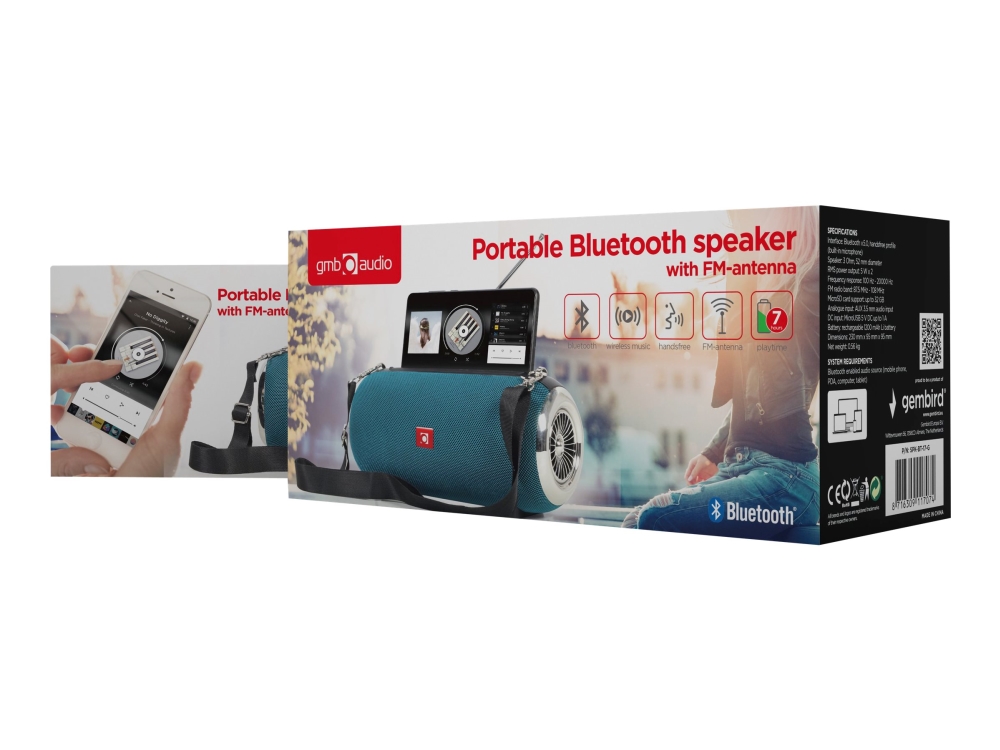 Gembird Spk-Bt-17-G, 5,2 Cm, 5 W, 100 - 20000 Hz, 3 Ohm, Verkabelt & Kabellos, 10 M