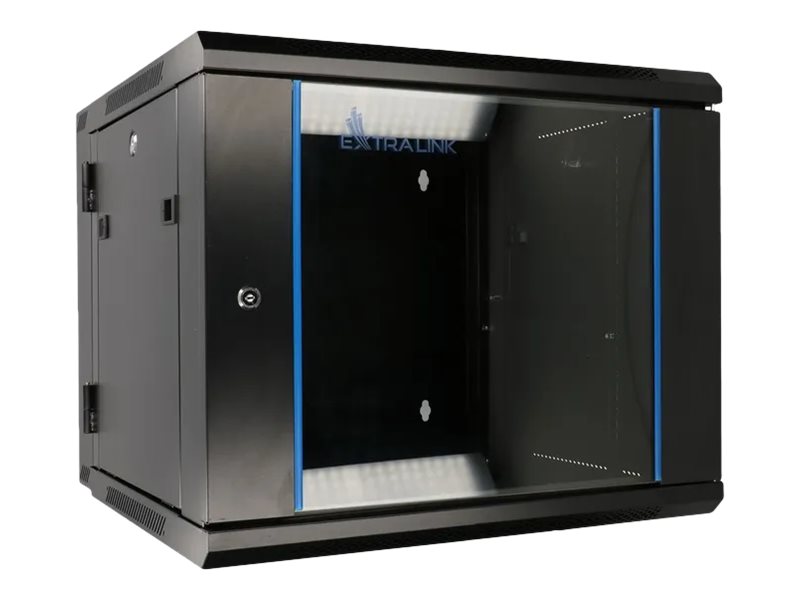 Extralink 9U 600X600 Azh Wall-Mounted Rackmount Cabinet Swing Type Black, Wandmontiertes Regal, 9U, 60 Kg, Sperrschloss, Ablageschienen, Schwarz