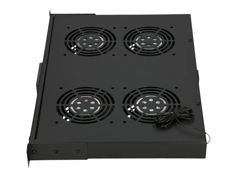 Extralink 19" Rack Mount Fan Panel (4 Fans) With Thermostat, Lüftertafel, Schwarz, Metall, 4 Lüfter, 1U, Ac