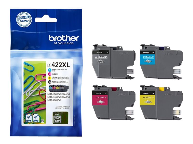 Brother LC422XL Multipack - 4-pack - Lång livslängd - svart, gul, cyan, magenta - original - bläckpatron | Skrivare - Bläck, toner & förbrukningsvaror - Bläck | GameStuff