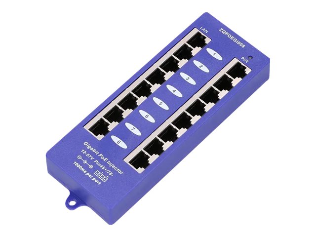 Extralink Poe Injector 8 Port Gigabit Mode B - 1 Gbps - 8-Port, Schnelles Ethernet, Gigabit Ethernet, 10,100,1000 Mbit/S, 1000/10000, 48 V, 200 Mm, 2