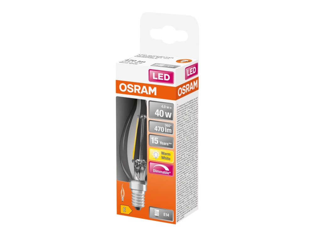 OSRAM LED SUPERSTAR - LED-glödlampa med filament - form: BA35 - klar finish - E14 - 4 W (motsvarande 40 W) - klass E - varmt vitt ljus - 2700 K | Belysning - Ljuskälla - E14 Ljuskälla | GameStuff