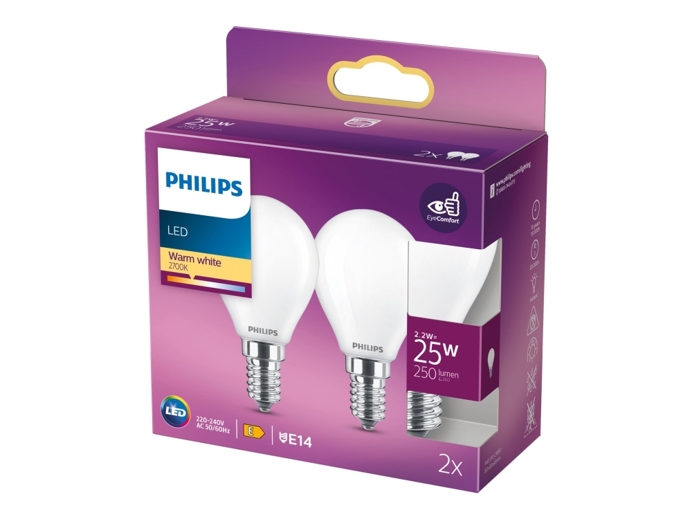 Philips 8718699782092, 2,2 W, 25 W, E14, 250 Lm, 15000 H, Warmweiß