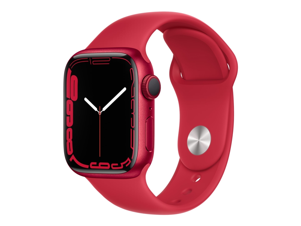 Apple Watch Series 7 (Gps) - (Product) Red - 41 Mm - Rød Aluminium - Smart Ur Med Sportsbånd - Fluoroelastomer - Rød - Båndstørrelse: Almindelig - 32