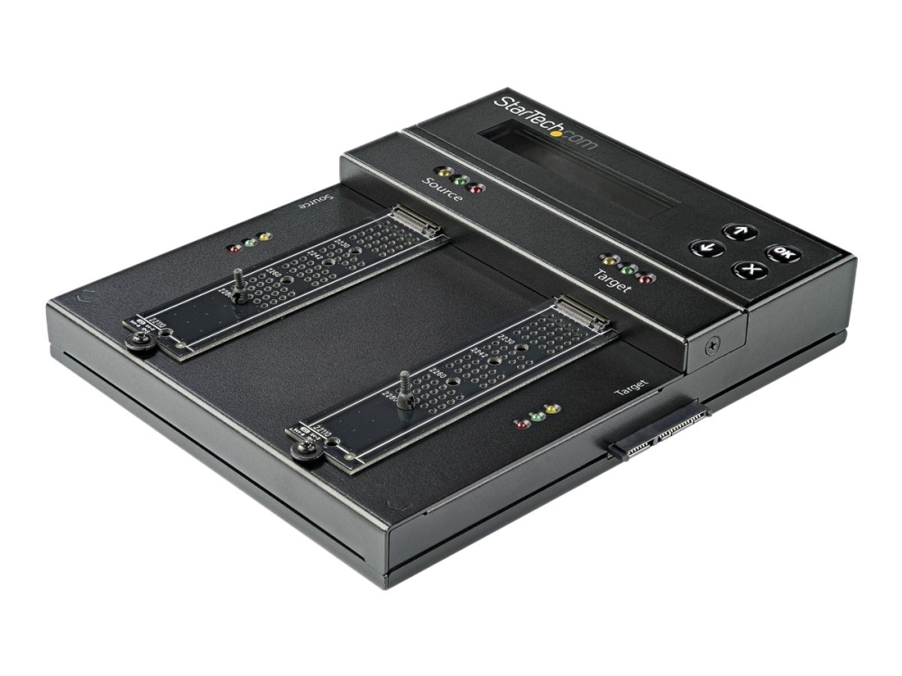 StarTech Standalone M.2 SATA & M.2 NVMe Duplicator and Eraser, HDD/SSD Cloner & Wiper for M.2 PCIe AHCI/NVMe, M.2 SATA, 2.5/3.5 SATA Drives, External Hard Drive Eraser/Duplicator, TAA - Drive Sanitizer/Copier - Solid state/harddisk-duplikator/sletter - 4 bays (SATA-600 / PCI Express (NVMe)) - TAA-kompatibel