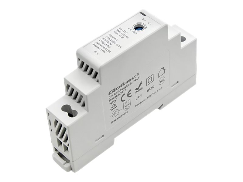 Qoltec - Strømforsyning (Monterbar På Din Rail) - Ac 220-240 V - 15 Watt - Grå