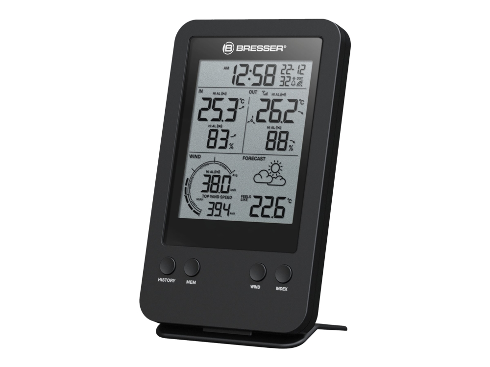 Bresser Optics 7002531, Schwarz, Anemometer (Windgeschwindigkeit), Innen-Hygrometer, Innen-Thermometer, Außen-Hygrometer,..., Hygrometer, Thermometer