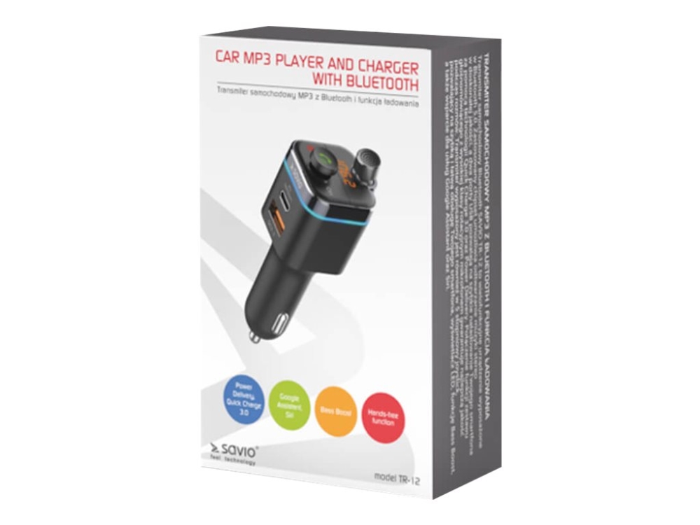 SAVIO TR-12 - Bluetooth handsfree bilkit / FM-sändare / laddare för mobiltelefon - svart | Bilvård & Biltillbehör - Bilens Interiörutrustning - HiFi för bilar - Hifi Tillbehör | GameStuff