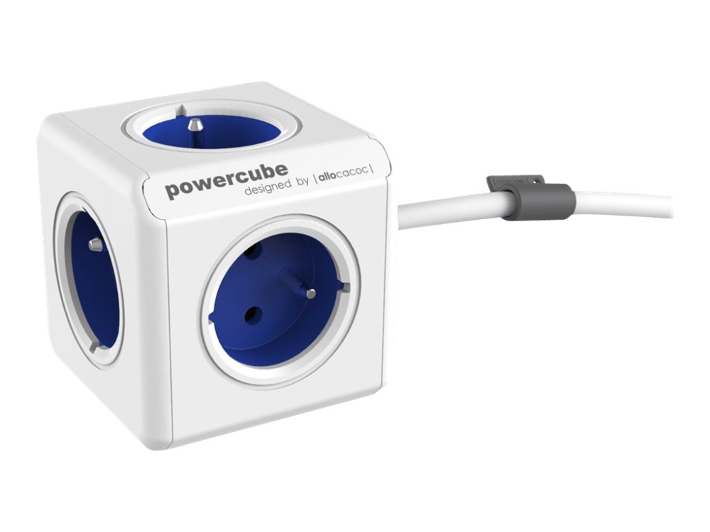 Allocacoc PowerCube extended - Kraftdistributionsenhet - 250 V - 3680 Watt - utgångskontakter: 4 (2 x USB, 4 x power Type E) - 1.5 m sladd - vit, blå | EL Artiklar - Andra EL - Pluggar och uttag | GameStuff