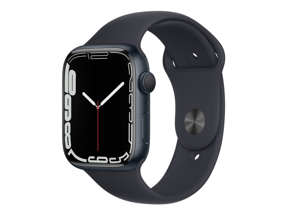 Apple Watch Series 7 (Gps) - 45 Mm - Oled- Smart Ur Med Sportsbånd - Fluoroelastomer - Båndstørrelse: Almindelig - 32 Gb - Wi-Fi, Bluetooth - Midnigh
