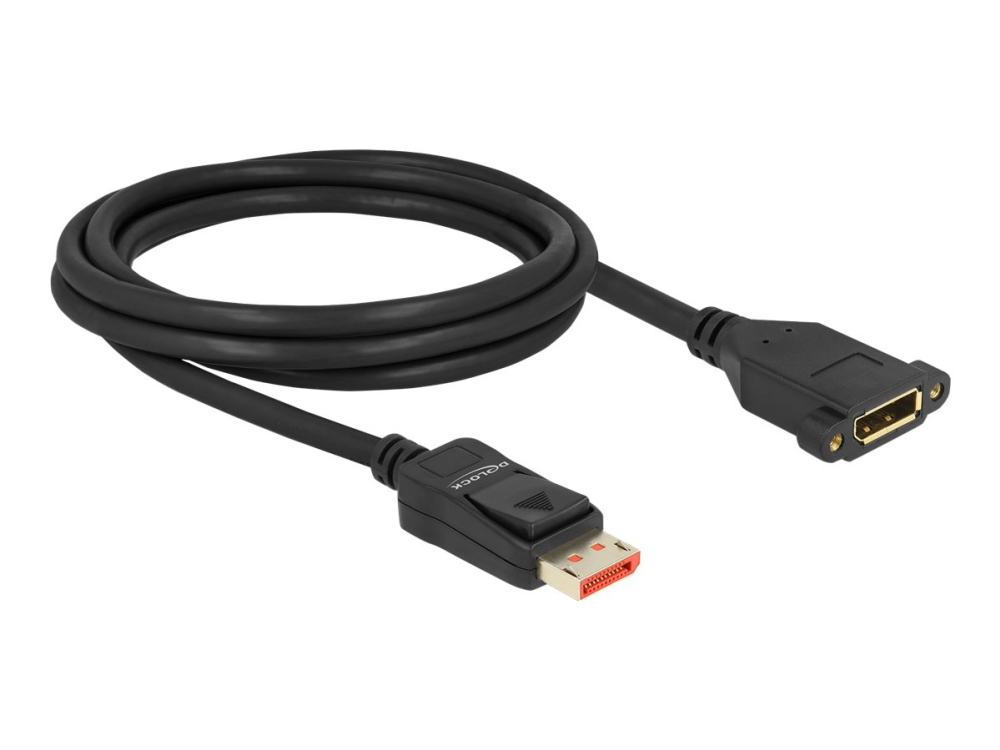Delock - DisplayPort-förlängningskabel - DisplayPort (hane) spärrad till DisplayPort (hona) kan monteras på panel - DisplayPort 1.4 - 2 m - 8K60 Hz (7680 x 4320) stöd - svart | Datortillbehör - Kablar & adaptrar - Bildkablar | GameStuff