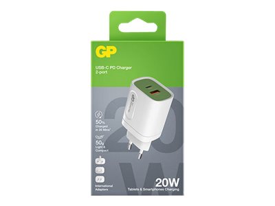 GP WM2A - Strömadapter - 20 Watt - 3.1 A - PD, QC - 2 utdatakontakter (USB, 24 pin USB-C) | Tele & GPS - Batteri & Laddare - Laddare | GameStuff