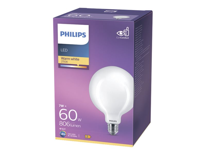 Philips Led Glödlampa Med Filament Form: G120 Glaserad Finish E27 7 W Motsvarande 60 W Klass E Varmt Vitt Ljus 2700 K