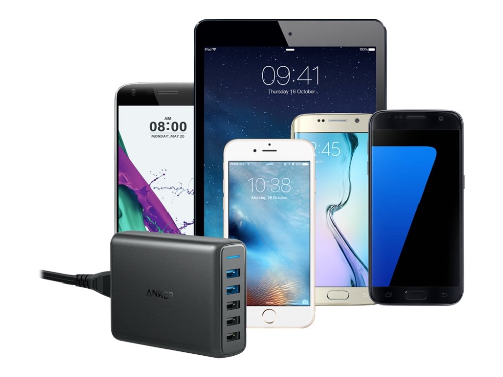 Anker PowerPort Speed 5 - Strömadapter - 63 Watt - 4.8 A - QC 3.0 - 5 utdatakontakter (3 x USB typ A, 2 x 9-stifts USB typ A) - svart | Tele & GPS - Batteri & Laddare - Laddare | GameStuff