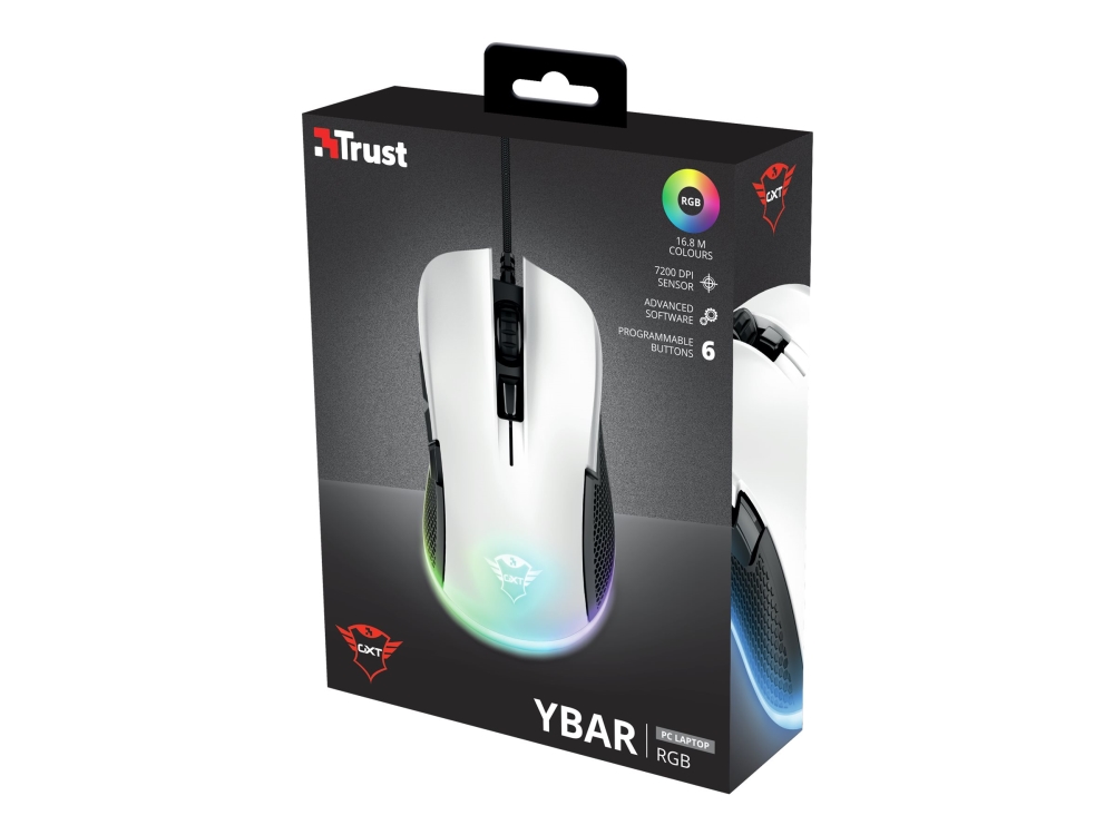 Trust Gaming Gxt 922W Ybar - Mus - Højrehåndet - Optisk - 6 Knapper - Kablet - Usb 2.0 - Hvid