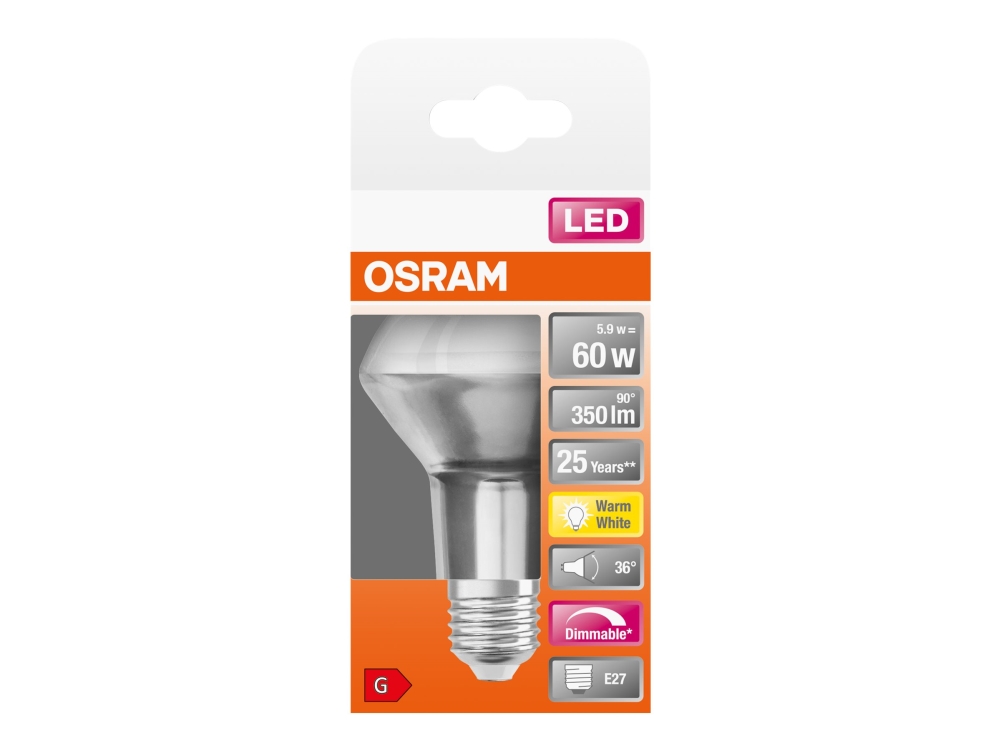 Onset Catena huh OSRAM LED SUPERSTAR - LED-spot lyspære - form: R63 - E27 - 5.9 W  (tilsvarende 60 W) - klasse G - varmt hvidt lys - 2700 K
